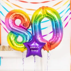 80th Birthday Balloons - Personalised Inflated Balloon Bouquet Rainbow -Decorations Party Shop 37838 80th Birthday Balloons in a Box Rainbow 2