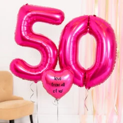 50th Birthday Balloons - Personalised Inflated Balloon Bouquet Pink -Decorations Party Shop 3784350thBirthdayBalloonsinaBox Pink 2