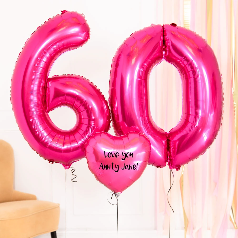 60th Birthday Balloons - Personalised Inflated Balloon Bouquet Pink 1 60th Birthday Balloons - Personalised Inflated Balloon Bouquet Pink