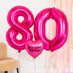 80th Birthday Balloons - Personalised Inflated Balloon Bouquet Pink -Decorations Party Shop 3784680thBirthdayBalloonsinaBox Pink 2