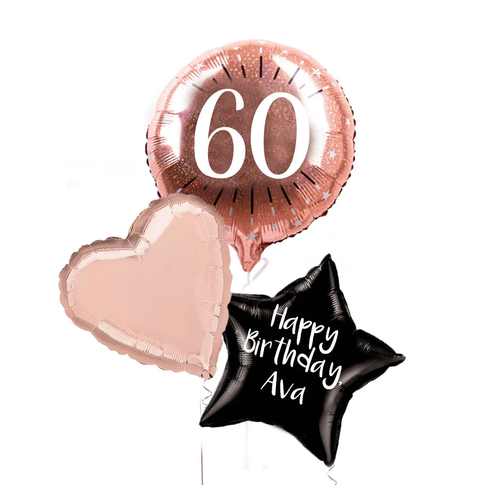 Personalised Inflated Balloon Bunch - Rose Gold 60th Birthday 2 Personalised Inflated Balloon Bunch - Rose Gold 60th Birthday - Image 2