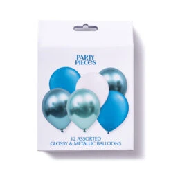 Assorted Metallic Blue & White Latex Balloons (x12) -Decorations Party Shop 39759 Assorted Metallic and Blue Balloons 1