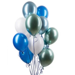Assorted Metallic Blue & White Latex Balloons (x12)