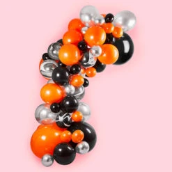 Black, Orange And Silver Balloon Arch