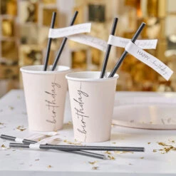 Black Happy Birthday Straws (x16)