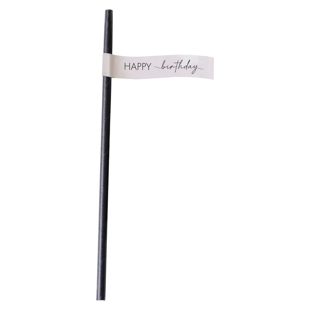 Black Happy Birthday Straws (x16) 2 Black Happy Birthday Straws (x16) - Image 2
