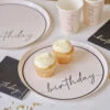 Nude & Black Happy Birthday Paper Plates (x8)