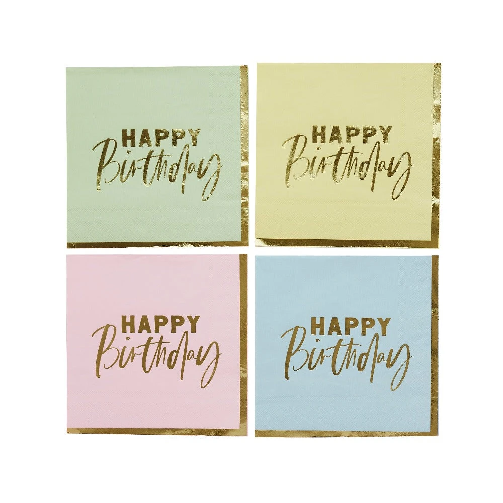 Pastel 'Happy Birthday' Paper Napkins (x16) 3 Pastel 'Happy Birthday' Paper Napkins (x16) - Image 3