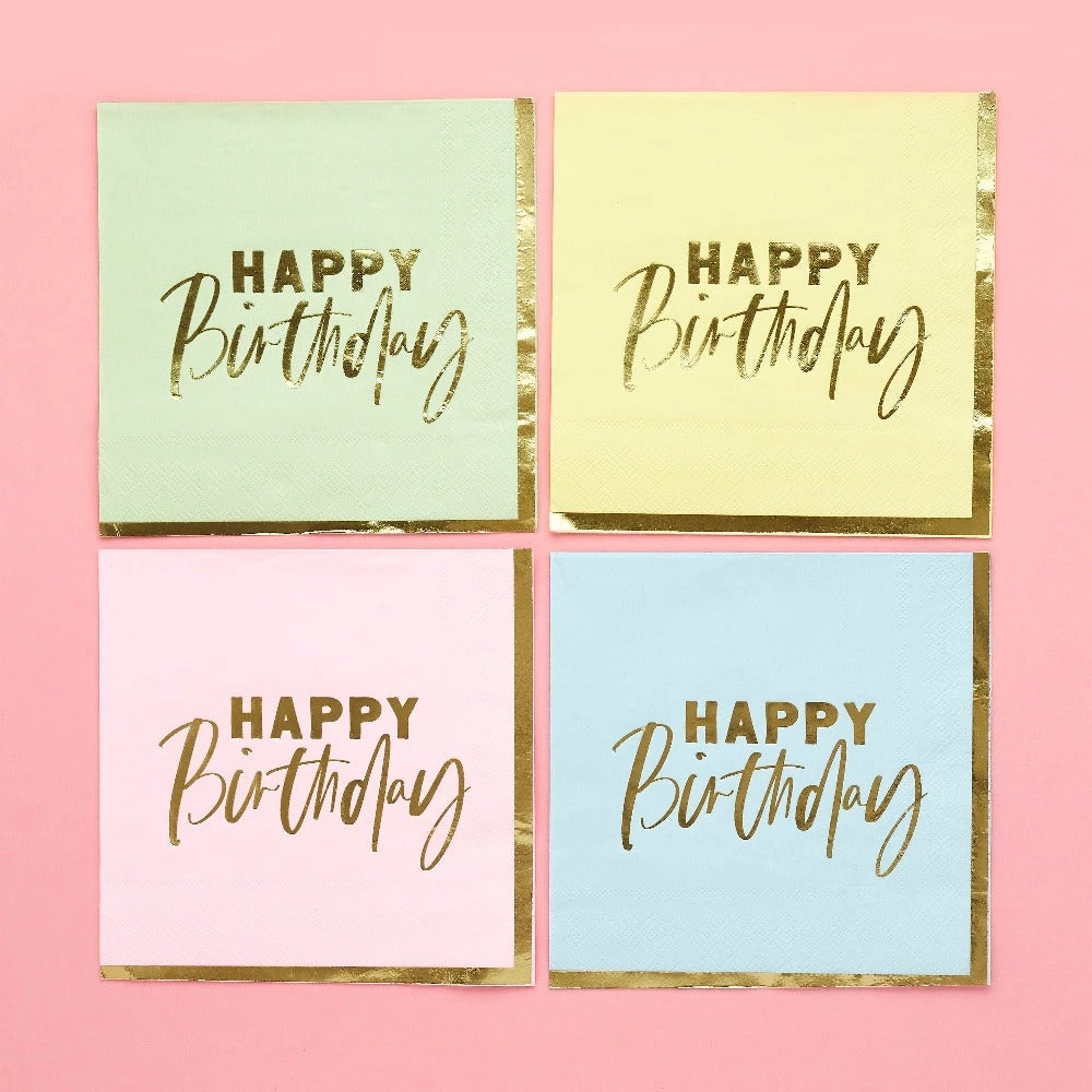 Pastel 'Happy Birthday' Paper Napkins (x16) 2 Pastel 'Happy Birthday' Paper Napkins (x16) - Image 2
