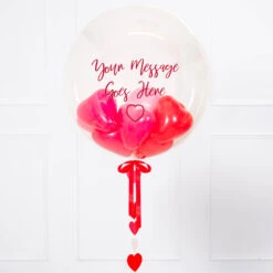 Personalised Heart Filled Bubble Balloon In A Box –Mini Balloons 5 Personalised Heart Filled Bubble Balloon In A Box –Mini Balloons -Decorations Party Shop Heart balloon close up script your message