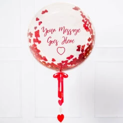 Personalised Heart Filled Bubble Balloon In A Box –Confetti -Decorations Party Shop Heart conf close up script your message