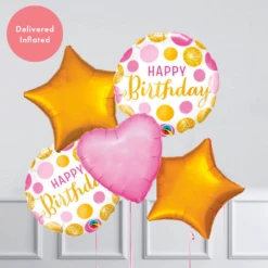 Inflated Balloon Bunch - Pink & Gold Dots