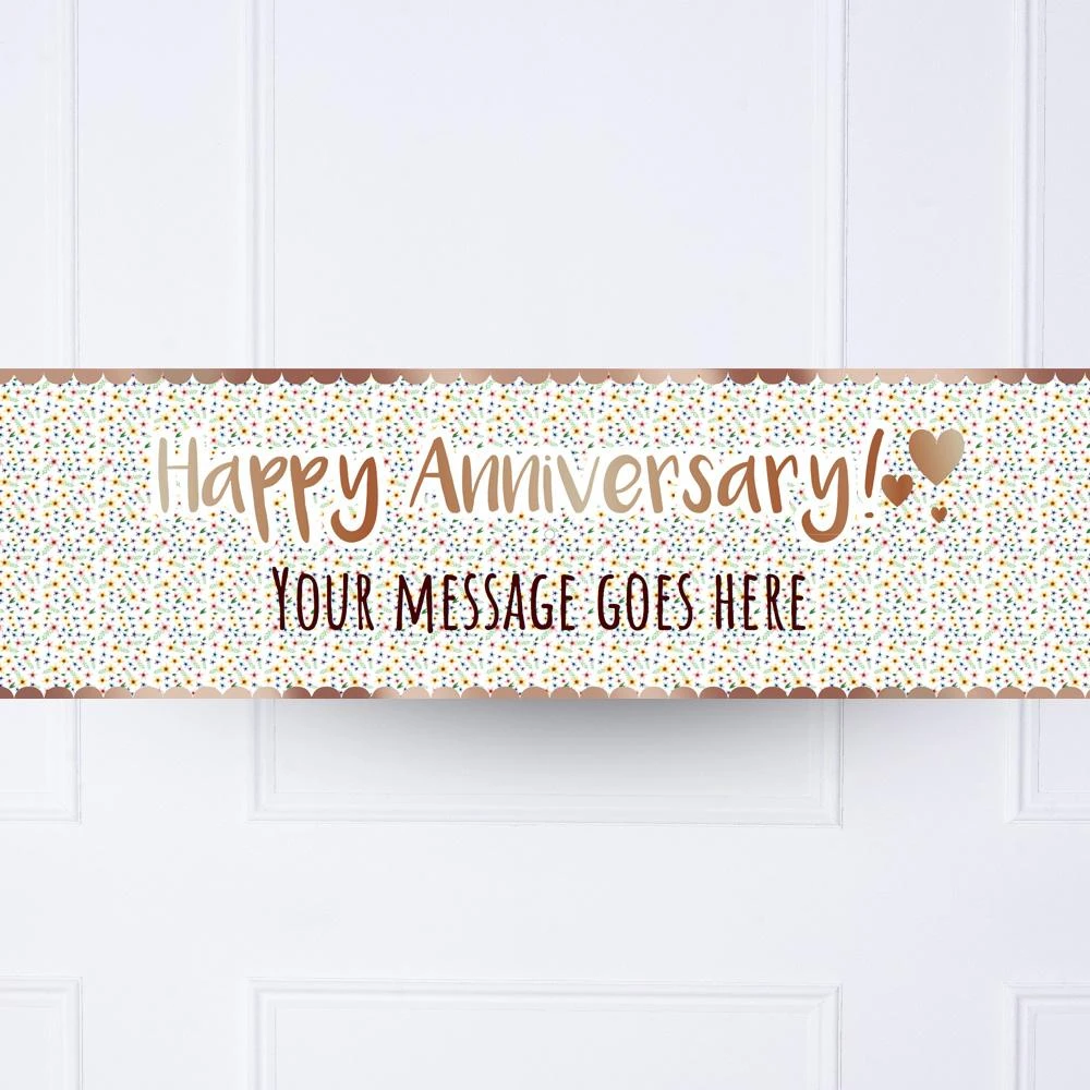 Rose Gold Floral Anniversary Personalised Party Banner 1 Rose Gold Floral Anniversary Personalised Party Banner