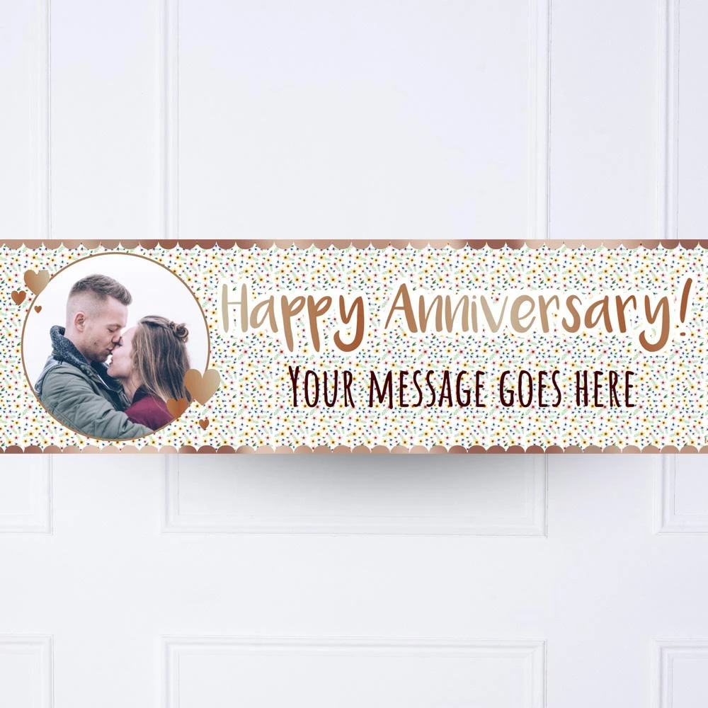 Rose Gold Floral Anniversary Personalised Party Banner 2 Rose Gold Floral Anniversary Personalised Party Banner - Image 2
