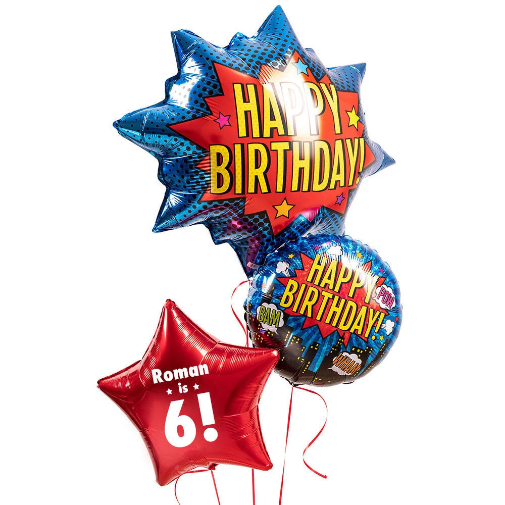 Personalised Inflated Balloon Bunch - Superhero 1 Personalised Inflated Balloon Bunch - Superhero