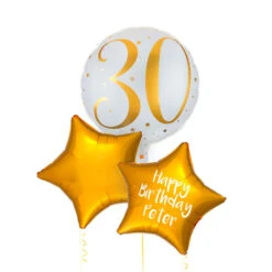 Personalised Inflated Balloon Bunch - Gold 30th Birthday