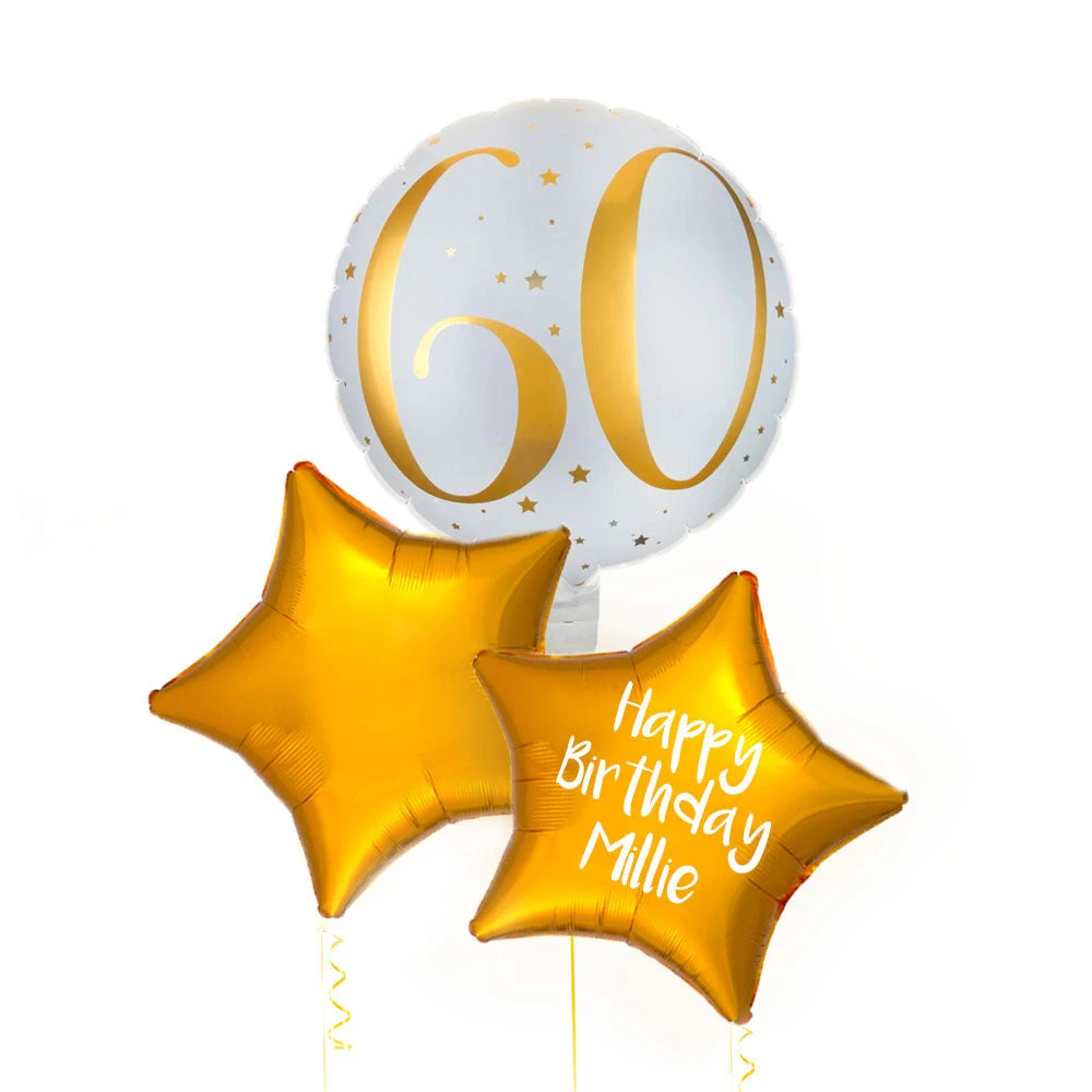 Personalised Inflated Balloon Bunch - Gold 60th Birthday 1 Personalised Inflated Balloon Bunch - Gold 60th Birthday