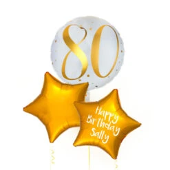 Personalised Inflated Balloon Bunch - Gold 80th Birthday
