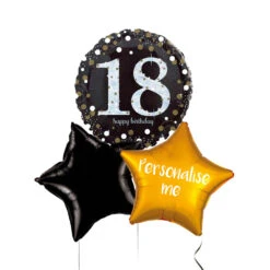 Personalised Inflated Balloon Bunch -Black & Gold Sparkle 18th Birthday