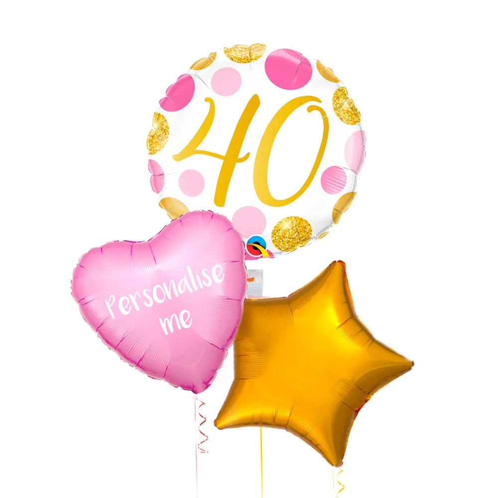 Personalised Inflated Balloon Bunch - Pink & Gold Dots 40th Birthday 3 Personalised Inflated Balloon Bunch - Pink & Gold Dots 40th Birthday - Image 3