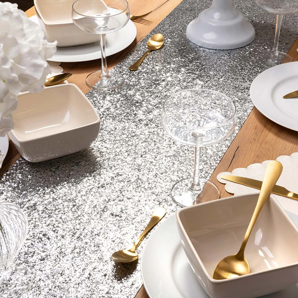 Metallic Silver Glitter Table Runner 2 Metallic Silver Glitter Table Runner - Image 2