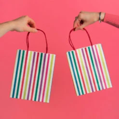 Rainbow Colourful Striped Paper Party Bags (x8) -Decorations Party Shop mix partybag multi02