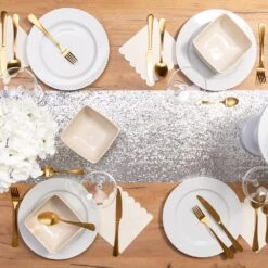 Metallic Silver Glitter Table Runner 6 Metallic Silver Glitter Table Runner -Decorations Party Shop silver 2